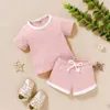 Barn baby shorts kostymer 6 färger solid t-shirt barn toppar barn designer kläder tjejer toddler boy splice outfits spädbarn casual kläder