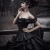 Vintage Black Ball Gown Gothic Wedding Dresses Off Shoulder Ruffles Draped Tiered Skirt 2019 Custom Plus Size Bridal Gowns262R