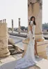 Arabic Mermaid Wedding Dresses 2020 New Berta Lace Appliqued High Side Split Bridal Gowns Long Sleeve Beach Wedding Dress