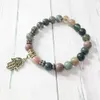 MG0411 Simple Design Natural Stone armband voor vrouwen 8 mm Fancy Beads Hamsa Charmel Bracelet Indian Agate Energy Sieraden225E