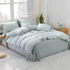 Ultra Soft Duvet Cover Bed sheet 2 Pillow shams Green Grey Stripe printed 100% Washed Cotton Bedding Set Queen King size 4Pcs