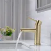 Solid Brass Bathroom Faucet Hot & Cold Water Tap Deck Mounted Install Single Handle Sink Tap Brushed Gold & Black