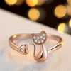 New Female Midi Finger Cat Ear Ring stones Rhinestones Heart Open Ring For Women Girl Child Gifts Bijoux Accessories Jewelry