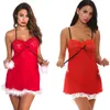 Mulheres Sexy de Natal festivo do feriado floral vermelho Cup Lace malha da boneca ajustável Strap Chemise Lingerie com Branco Furzzy Hem e Panty XXL