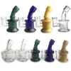 3,5 pouces 10mm 14mm Mini Verre Bong Conduites D'eau Narguilé avec Vert Bleu Jaune Clair Femelle Main Bécher Recycleur Dab Rig Bongs