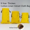 Thicken Lotus Linen Gold Jewelry Pouch Drawstring Travel Pouch Cloth Bags Bracelet Storage Bag Gold Trinket Gift Packaging Bags 2pcs/lot