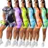 İki Parçalı Elbise Yaz Rahat Kravat Boya Giyim Kısa Kollu T Gömlek Şort Parça Takım Elbise 6 Renkler 2021 Kadın Giysileri Set Tracksuit1