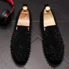 Black Flats Mens Designer Casual Gold Leather Wedding Party Shoes Rivet Rivet Clated à pointes Muisseurs W