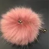 15cm / 6 "-dusty roze zachte echte echte wasbeer bont pompom bal w knop op hat tas bedel sleutelhanger sleutelhanger DIY accessoires
