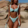 Ariel Sarah Bikini Zestaw Kobiety Neck Neck Wysoka Talia Bikini Dwa kawałek Lace Up Swimsuit 2019 Plaża Kąpiel Swimwear Biquinis