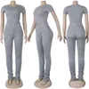 Summer Women Casual Solid Tops High Caist Ruched Pants Sets Tracksuit Club Party 2 peças roupas