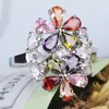 Fashion Women's New Colorful Gemstone Ring 925 Sterling Silver Ladies Diamond Ring Flower Ring Wedding Party Jewelry Gift Size 6- 10