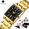 Män klockor Toppmärke Lyx Wwoor Gold Black Square Quartz Watch Men 2019 Vattentät Golden Man Armbandsur Män Klockor 2019 V191115