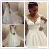 White A Line Tulle Long Sleeve Wedding Gowns Sweetheart Drop Waist Lace Applique Bridal Dresses Nigeria With Beads