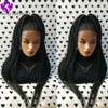 200density full Black Lace frontal cornrow Wigs High Temperature Fiber Hair Synthetic Lace Front Wig Long Braided Box Braids Wigs for Women