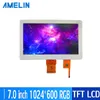 7 인치 TFT LCD 화면 1024 * 600 해상도 IPS 전체보기 각도 RGB 인터페이스 둥근 터치 용량 성 화면