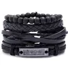 100% genuine leather bracelet Beading Hemp rope black hope bracelet Men's Combination suit Bracelet 4styles/1set