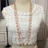 New style long sweater chain double natural color freshwater pearl glass crystal necklace long82'' fashion jewelry