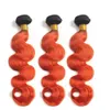 #1B/350 Orange Ombre-Körperwellen-Haarbündel, brasilianisches Echthaar, webt Ombre-Orange-Wellen-Menschenhaar-Tressen, schwarze Wurzeln, 25,4–76,2 cm, gemischte Länge