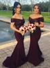 2020 Hot Sequined Bridesmaid Dresses Bourgogne Pink Off Axel Open Back Sequins Long Satin Mermaid Maid of Honor Gowns Bröllop Gästklänning