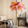 Feather floor lamp living room bedroom bedside American light luxury net red ostrich feather copper floor lamp Nordic decoration