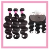 Brazilian Virgin Hair 3 Bundles With 13X6 Lace Frontal Pre Plucked Body Wave Hair Extensions 4PCS Cheap Remy Human Hair Wefts With Frontals