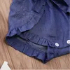 Fille col carré sans manches barboteuse bébé été Jean bleu profond combinaison infantile couleur unie vêtements une pièce ZHT 2651565204