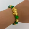 LY01 Vietnamese sand gold plated 24K gold green jade stone sand gold pixiu bracelet245i