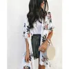 Kvinnor sommar kimono cardigan blommor tryckt halva hylsa långa blusar boho strand täcker toppar casual lossa damer skjortor blusa