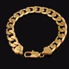 24 k gul guld gf plated 12 mm kubansk (curb) länk kedja armband -china livstidsgaranti