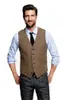 Gilet da sposa personalizzato Gilet in tweed marrone vintage Gilet da sposo in lana a spina di pesce Gilet da uomo stile britannico Gilet da uomo slim fit