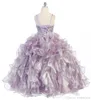 2020 Sparkling Girls Pageant Robes Or Princesse Spaghetti Strap Perles De Cristal Volants Organza Robe De Bal Fleur Filles Robes Wi242p