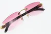 Unisex Rimless Solglasögon Svart äkta Buffalo Horn 8200757 Solglasögon Varma Glasögon Ny Rosa Linsram Mode Tillbehör Storlek: 56-18-140mm