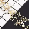 US Warehouse Nieuwe Fashion Flower Pearl Bruid Hoofdtooi Etnische stijl Hand geweven trouwring Haaraccessoires Sieraden Gift