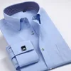 Nieuwe Herfst Pure Kleur Roze Geel Blauw Mode Persoonlijkheid Casual Formele Heren Overhemd Met Lange Mouwen Met Franse Manchetknopen