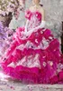 Stella De Libero Fuchsia Prom Dresses Strapless Ball Gown Sweep Train Lace Applique Alice Evening Dress Designer Princess Formal Gowns