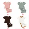 Kids Designer Kläder Baby Sommar Casual Kläder Satser Kortärmad Solida Toppar Byxor Passar Bomull T-shirts Dragsträngning Byxor Outfits PY446