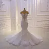 Abito da sposa a sirena con perline di cristallo di lusso a collo alto Vintage arabo Dubai 3D applique in pizzo floreale Plus Size Abiti da sposa da sposa CPH057