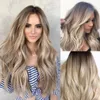 Ombre Body Wave 180% Gęstość Odporna na ciepło Włosy Brązowy Koronki Przód Wig Środkowej części Glueless Syntetyczne Peruki dla Czarnych Kobiet FZP141