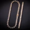 Hip Hop Mens Diamond Tennis Chain Bling Necklaces Bracelets Jewelry High Quality Square Zircon