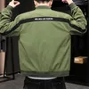 2020 Fashion Jacket Men Baseball Collar Ribbons Stripe Windbreaker Coat Male Green Black Big Pocket Techwear Outfit Man