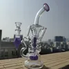 Hookahs New Double Recycler Glass Bong Fab Egg Heady Dab Oil Rigs Turbine Percolator Glass Bongs Milky Purple Green Water Pipes HR319