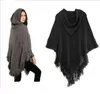 Kvinnors Hooded Poncho Batwing Sticka Shawl Cloak Coat Knitwear Cape Gratis Storlek GB1405