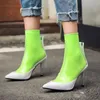 Hot Sale-NEW Transparent Women Summer Boots Fashion Clear High Heels Ankle Boots Point Toe Plastic Ladies Sexy Booties