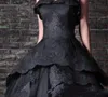 New gothic preto vestidos de casamento querida Vintage Ruffles Lace Tulle vestido de baile Sweep trem Tie up de volta vestidos de noiva personalizado