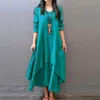 Mode Frauen Bauern Ethnische Boho Herbst Baumwolle Leinen Langarm Maxi Kleid Gypsy Hemd Kleid Kaftan Tunika Größe M-5xl W406 MX190725