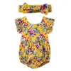 Enfants Floral Tenues Bébé Filles Manches Volantes Fleur Barboteuses + Arc Bandeaux 2pcs / ensembles D'été Nourrissons Floral Combinaisons Vêtements M1727