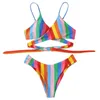 Badkläder Kvinnor Kvinna Badkläder Bikinis Sexiga Baddräkter Biquini Beach Rainbow Striped Print Swimwear Badräkt för kvinnor