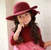 Jesienne zimowe ciepłe dzieci chłopcy dziewczynki vintage szeroka czapka miękka wełna Feel Bowknot melonik Dzieci Sun Hat Hat TO5015218623