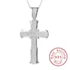 New 925 Silver Exquisite Bible Jesus Cross Pendant Necklace for women men Crucifix Charm Simulated Platinum Diamond Jewelry